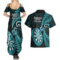New Zealand Darts Couples Matching Summer Maxi Dress and Hawaiian Shirt Happiness Is A Tight Threesome Maori Turquoise LT14 - Polynesian Pride