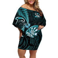 Personalised New Zealand Darts Off Shoulder Short Dress Happiness Is A Tight Threesome Maori Turquoise LT14 Women Turquoise - Polynesian Pride