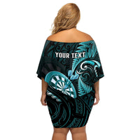 Personalised New Zealand Darts Off Shoulder Short Dress Happiness Is A Tight Threesome Maori Turquoise LT14 - Polynesian Pride