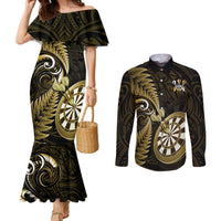 New Zealand Darts Couples Matching Mermaid Dress and Long Sleeve Button Shirts Happiness Is A Tight Threesome Maori Gold LT14 Gold - Polynesian Pride