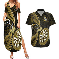 New Zealand Darts Couples Matching Summer Maxi Dress and Hawaiian Shirt Happiness Is A Tight Threesome Maori Gold LT14 Gold - Polynesian Pride