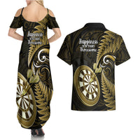 New Zealand Darts Couples Matching Summer Maxi Dress and Hawaiian Shirt Happiness Is A Tight Threesome Maori Gold LT14 - Polynesian Pride