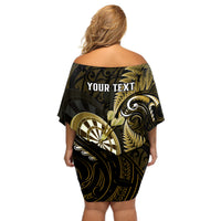 Personalised New Zealand Darts Off Shoulder Short Dress Happiness Is A Tight Threesome Maori Gold LT14 - Polynesian Pride