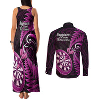 New Zealand Darts Couples Matching Tank Maxi Dress and Long Sleeve Button Shirts Happiness Is A Tight Threesome Maori Pink LT14 - Polynesian Pride