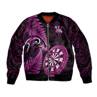 Personalised New Zealand Darts Bomber Jacket Happiness Is A Tight Threesome Maori Pink LT14 Unisex Pink - Polynesian Pride
