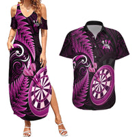 Personalised New Zealand Darts Couples Matching Summer Maxi Dress and Hawaiian Shirt Happiness Is A Tight Threesome Maori Pink LT14 Pink - Polynesian Pride