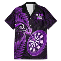 New Zealand Darts Family Matching Mermaid Dress and Hawaiian Shirt Happiness Is A Tight Threesome Maori Purple LT14 Dad's Shirt - Short Sleeve Purple - Polynesian Pride