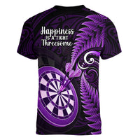 New Zealand Darts Women V Neck T Shirt Happiness Is A Tight Threesome Maori Purple LT14 - Polynesian Pride