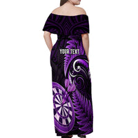 Personalised New Zealand Darts Off Shoulder Maxi Dress Happiness Is A Tight Threesome Maori Purple LT14 - Polynesian Pride