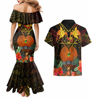 Papua New Guinea Central Province Couples Matching Mermaid Dress and Hawaiian Shirt Papua Niugini Coat Of Arms With Flag Style LT14 - Polynesian Pride