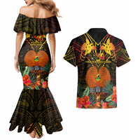 Papua New Guinea Chimbu Province Couples Matching Mermaid Dress and Hawaiian Shirt Papua Niugini Coat Of Arms With Flag Style LT14 - Polynesian Pride