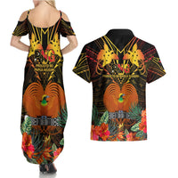 Papua New Guinea Chimbu Province Couples Matching Summer Maxi Dress and Hawaiian Shirt Papua Niugini Coat Of Arms With Flag Style LT14 - Polynesian Pride