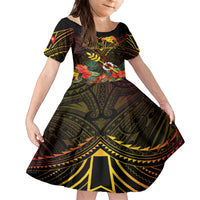 Papua New Guinea Chimbu Province Kid Short Sleeve Dress Papua Niugini Coat Of Arms With Flag Style LT14 KID Black - Polynesian Pride