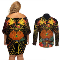 Papua New Guinea East New Britain Province Couples Matching Off Shoulder Short Dress and Long Sleeve Button Shirts Papua Niugini Coat Of Arms With Flag Style LT14 - Polynesian Pride