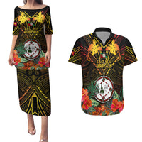 Papua New Guinea East New Britain Province Couples Matching Puletasi Dress and Hawaiian Shirt Papua Niugini Coat Of Arms With Flag Style LT14 Black - Polynesian Pride