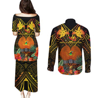 Papua New Guinea East New Britain Province Couples Matching Puletasi Dress and Long Sleeve Button Shirts Papua Niugini Coat Of Arms With Flag Style LT14 - Polynesian Pride
