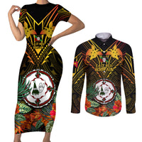 Papua New Guinea East New Britain Province Couples Matching Short Sleeve Bodycon Dress and Long Sleeve Button Shirts Papua Niugini Coat Of Arms With Flag Style LT14 Black - Polynesian Pride