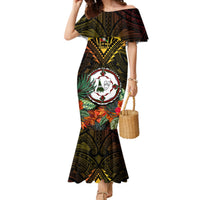 Papua New Guinea East New Britain Province Mermaid Dress Papua Niugini Coat Of Arms With Flag Style LT14 Women Black - Polynesian Pride