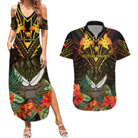 Papua New Guinea Western Province Couples Matching Summer Maxi Dress and Hawaiian Shirt Papua Niugini Coat Of Arms With Flag Style LT14 Black - Polynesian Pride