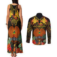 Papua New Guinea Western Province Couples Matching Tank Maxi Dress and Long Sleeve Button Shirts Papua Niugini Coat Of Arms With Flag Style LT14 - Polynesian Pride