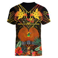 Papua New Guinea Western Province Women V Neck T Shirt Papua Niugini Coat Of Arms With Flag Style LT14 - Polynesian Pride