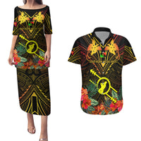 Papua New Guinea Southern Highlands Province Couples Matching Puletasi Dress and Hawaiian Shirt Papua Niugini Coat Of Arms With Flag Style LT14 Black - Polynesian Pride