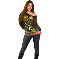 Papua New Guinea Southern Highlands Province Off Shoulder Sweater Papua Niugini Coat Of Arms With Flag Style LT14 - Polynesian Pride