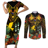 papua-new-guinea-manus-province-couples-matching-short-sleeve-bodycon-dress-and-long-sleeve-button-shirts-papua-niugini-coat-of-arms-with-flag-style