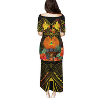 Papua New Guinea Manus Province Family Matching Puletasi Dress and Hawaiian Shirt Papua Niugini Coat Of Arms With Flag Style LT14 - Polynesian Pride