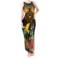 Papua New Guinea Manus Province Tank Maxi Dress Papua Niugini Coat Of Arms With Flag Style LT14 Women Black - Polynesian Pride