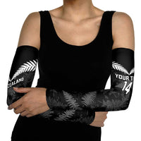 Custom New Zealand Silver Fern Football Arm Sleeves Go Aotearoa Grunge Black - Polynesian Pride