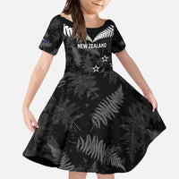 Custom New Zealand Silver Fern Football Family Matching Tank Maxi Dress and Hawaiian Shirt Go Aotearoa Grunge Black - Polynesian Pride