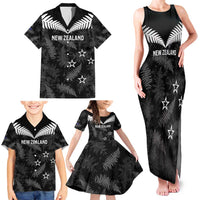 Custom New Zealand Silver Fern Football Family Matching Tank Maxi Dress and Hawaiian Shirt Go Aotearoa Grunge Black - Polynesian Pride