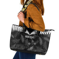 Custom New Zealand Silver Fern Football Leather Tote Bag Go Aotearoa Grunge Black - Polynesian Pride