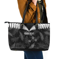 Custom New Zealand Silver Fern Football Leather Tote Bag Go Aotearoa Grunge Black - Polynesian Pride