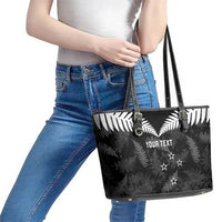 Custom New Zealand Silver Fern Football Leather Tote Bag Go Aotearoa Grunge Black - Polynesian Pride