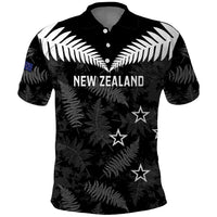 Custom New Zealand Silver Fern Football Polo Shirt Go Aotearoa Grunge Black - Polynesian Pride