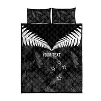 Custom New Zealand Silver Fern Football Quilt Bed Set Go Aotearoa Grunge Black - Polynesian Pride