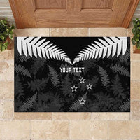 Custom New Zealand Silver Fern Football Rubber Doormat Go Aotearoa Grunge Black - Polynesian Pride