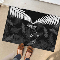 Custom New Zealand Silver Fern Football Rubber Doormat Go Aotearoa Grunge Black - Polynesian Pride