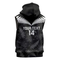 Custom New Zealand Silver Fern Football Sleeveless Hoodie Go Aotearoa Grunge Black - Polynesian Pride