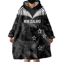 Custom New Zealand Silver Fern Football Wearable Blanket Hoodie Go Aotearoa Grunge Black - Polynesian Pride