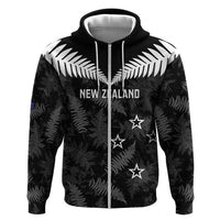 Custom New Zealand Silver Fern Football Zip Hoodie Go Aotearoa Grunge Black - Polynesian Pride