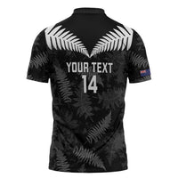 Custom New Zealand Silver Fern Football Zipper Polo Shirt Go Aotearoa Grunge Black - Polynesian Pride