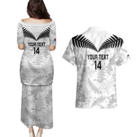 Custom New Zealand Silver Fern Football Couples Matching Puletasi and Hawaiian Shirt Go Aotearoa Grunge White - Polynesian Pride