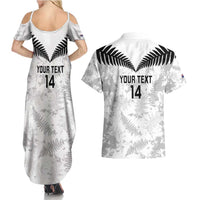 Custom New Zealand Silver Fern Football Couples Matching Summer Maxi Dress and Hawaiian Shirt Go Aotearoa Grunge White - Polynesian Pride