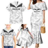 Custom New Zealand Silver Fern Football Family Matching Mermaid Dress and Hawaiian Shirt Go Aotearoa Grunge White - Polynesian Pride