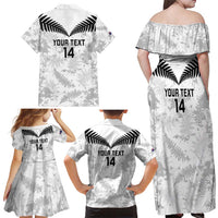 Custom New Zealand Silver Fern Football Family Matching Off Shoulder Maxi Dress and Hawaiian Shirt Go Aotearoa Grunge White - Polynesian Pride