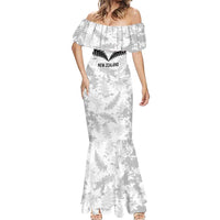 Custom New Zealand Silver Fern Football Mermaid Dress Go Aotearoa Grunge White - Polynesian Pride