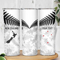 Custom New Zealand Silver Fern Football Skinny Tumbler Go Aotearoa Grunge White - Polynesian Pride
